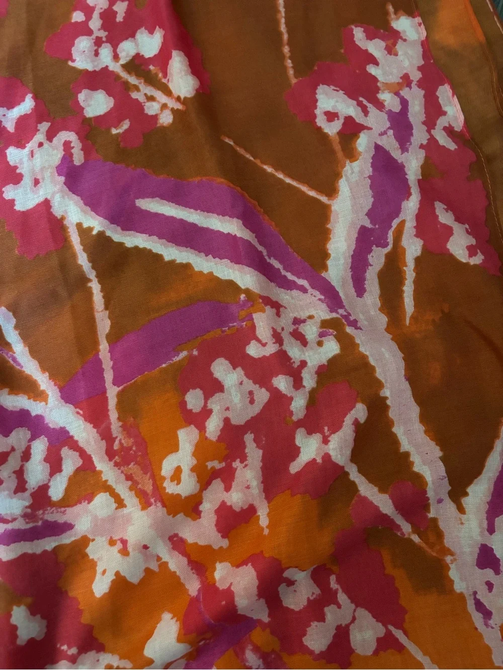 Pretty Persuasions Orange Floral Print Scarf with Pink Accents